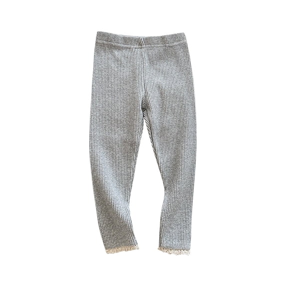 AherBiu Baby Clothes Toddler Kids Girls Leggings Ribble Knitted Lace Hem Slim Fitted Cute Tights Bottoms Pants(9-10 Years,Gray)