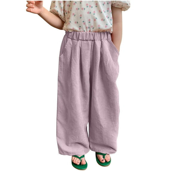AherBiu Baby Clothes Wide Leg Pants Kids Toddler Girls Clothes High Waisted Summer Lightweight Pants with Pockets