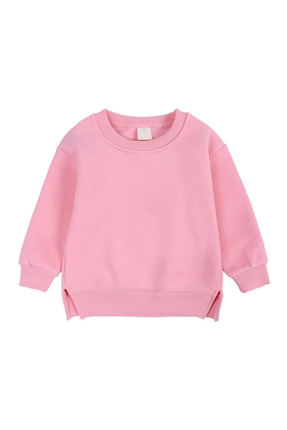 Baby Girl Boy Sweatshirt Crew Neck Long Sleeve Pullover Toddler Kids Lightfleece Lined Tops Solid Color