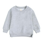 AHERBIU Baby Girl Boy Sweatshirt Crew Neck Long Sleeve Pullover Toddler Kids Lightfleece Lined Tops Solid Color
