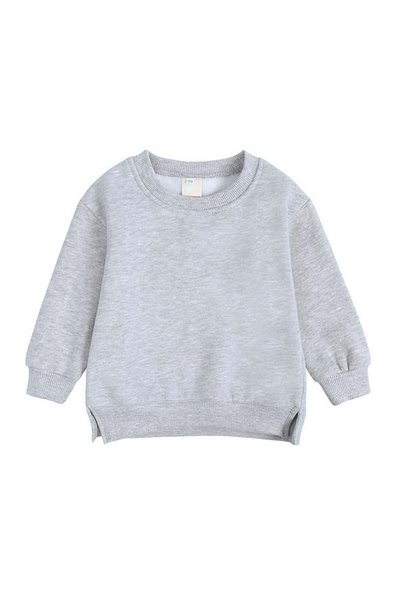 Baby Girl Boy Sweatshirt Crew Neck Long Sleeve Pullover Toddler Kids Lightfleece Lined Tops Solid Color