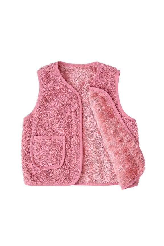 Baby Girl Clothes Fleece Vests Plush Fuzzy Warm Waistcoat V Neck Sherpa Sleeveless Jackets