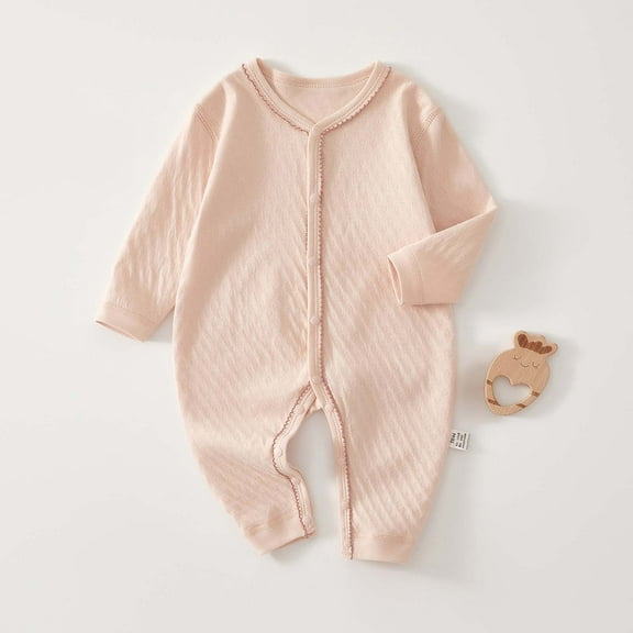 AherBiu Baby Girl Clothes Long Sleeve Cotton Newborn Onesie Button up Crewneck Open Leg Rompers Jumpsuit