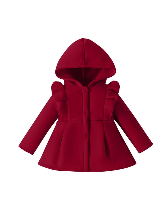 Baby Girl Clothes Winter Hoodie Warm Button up Newborn Outerwear Casual Ruffle Dress Coat Jacket