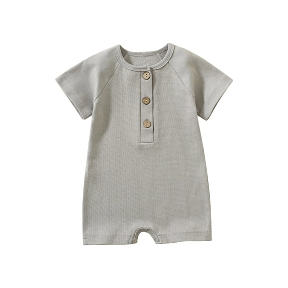 AherBiu Baby Girls Boys Rompers Short Sleeve Newborn Infant Cotton Button Crewneck Summer Short Jumpsuits Overalls