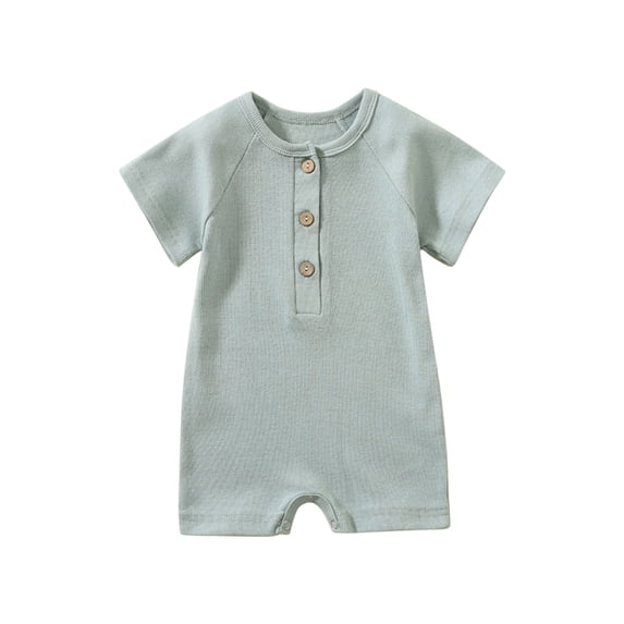 AherBiu Baby Girls Boys Rompers Short Sleeve Newborn Infant Cotton Button Crewneck Summer Short Jumpsuits Overalls