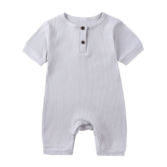 AherBiu Baby Girls Boys Rompers Short Sleeve Newborn Infant Ribbed Button Crewneck Summer Short Jumpsuits Overalls