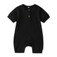thumbnail image 1 of AherBiu Baby Girls Boys Rompers Short Sleeve Newborn Infant Ribbed Button Crewneck Summer Short Jumpsuits Overalls, 1 of 7