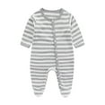 thumbnail image 1 of AherBiu Baby Girls Clothes Cotton Rompers Long Sleeve Button down Striped Newborn Infant Boys Crewneck Comfy Jumpsuits, 1 of 2