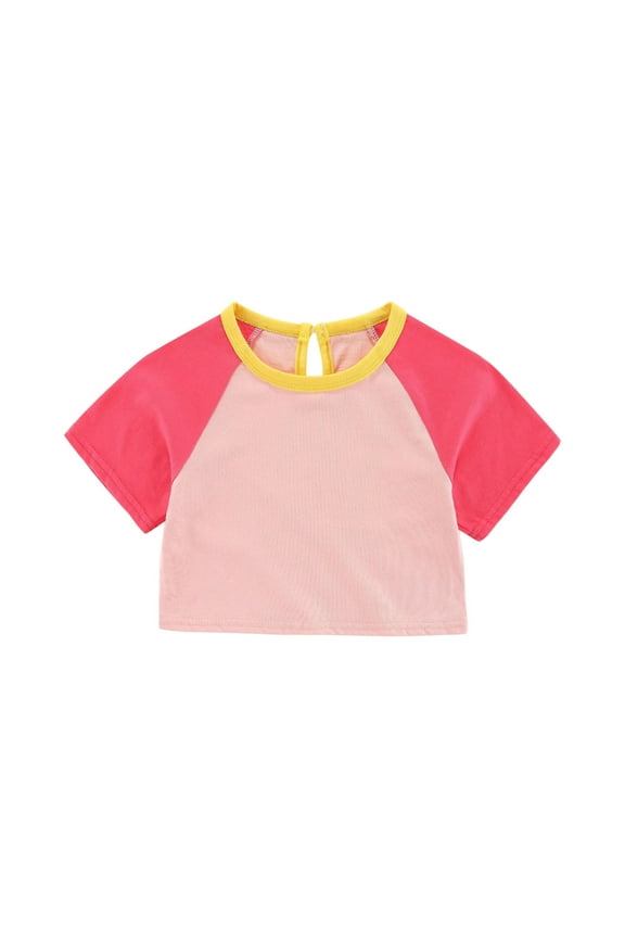 Baby Girls Clothes Crop Tops Color Blocked Toddler Kids Summer Top Tees Short Sleeve Comfy Tshirt