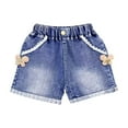 thumbnail image 1 of AherBiu Baby Girls Clothes Toddler Short Jeans Elastic High Waisted Wide Leg Denim Shorts with Pockets, 1 of 3