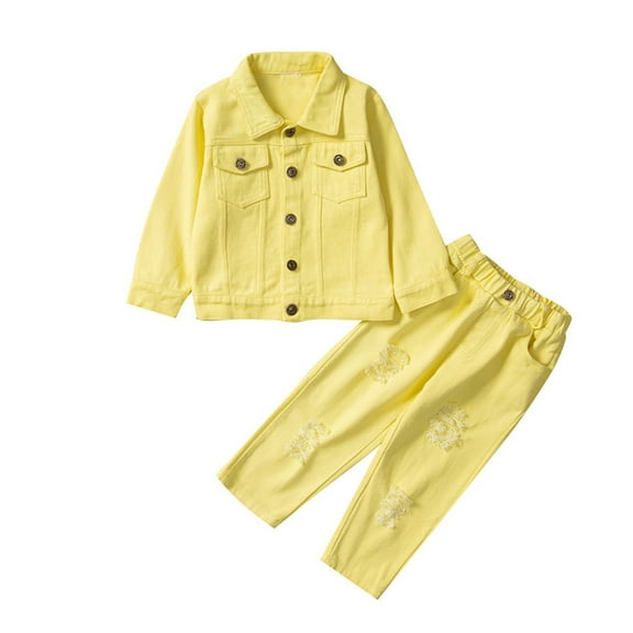 AherBiu Baby Girls' Clothing Sets Button down Denim Jackets Elastic Waist Pants Fall Casual Kids Outfits
