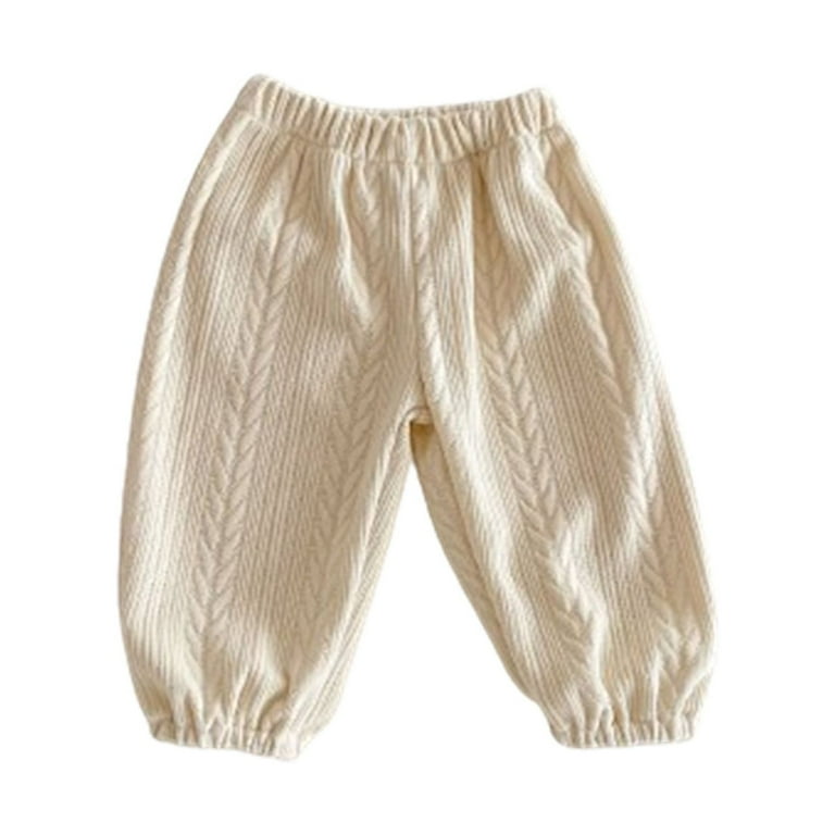 Aherbiu Baby Girls Cotton Pants Elastic High Waisted Cinch Bottom Trousers Toddler Spring Fall Comfy Pants Infant Girl s Size 9 12 Months White