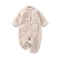 thumbnail image 1 of AherBiu Baby Newborn Fleece Jumpsuit Button up Stand Collar Winter Coat Warm Romper for Infant Boy Girl, 1 of 6
