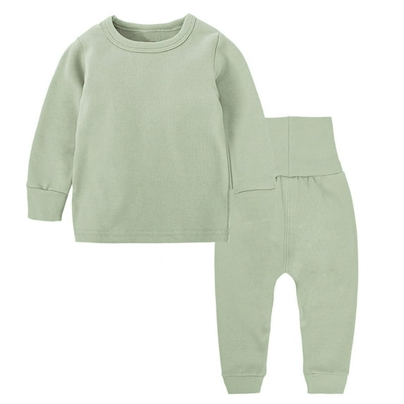 AherBiu Baby Newborn Infant Girls Bottom Sets Crew Neck Tops Tees with High Waisted Pants 2 Piece Outfits