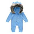 thumbnail image 1 of AherBiu Baby One-Piece Rompers Button up Long Sleeve Ribbed Jumpsuits with Fuzzy Hood Solid Color, 1 of 6