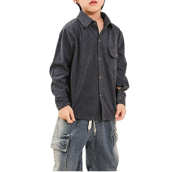 AherBiu Baby Toddler Boys Clothes Corduroy Long Sleeve Tops Button down Shirts Lapel Vintage Shacket