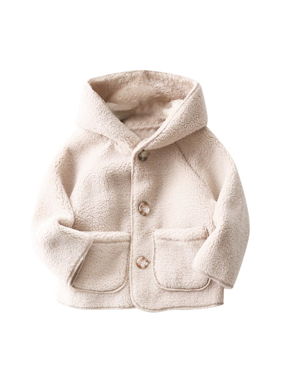 Baby Toddler Clothes Fleece Jackets Button Down Long Sleeve Fuzzy Warm Hooded Winter Coats for Little Girls Boys