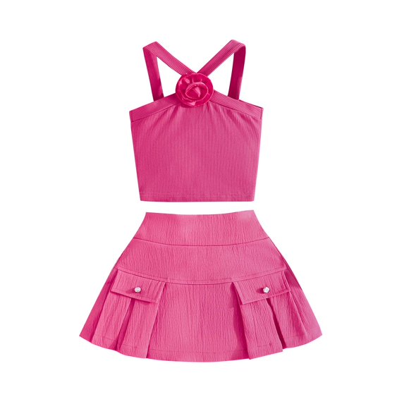 AherBiu Baby Toddler Girls Clothes 2 Piece Cute Summer Outfits off Shoulder Tank Tops with Short Skirt Set