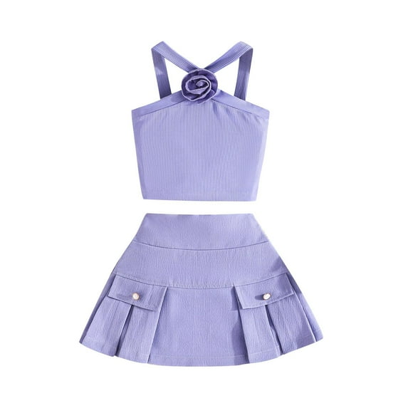 AherBiu Baby Toddler Girls Clothes 2 Piece Cute Summer Outfits off Shoulder Tank Tops with Short Skirt Set