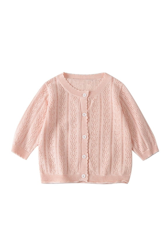 Baby Toddler Girls Clothes Knitted Cotton Cardigans Long Sleeve Eyelet Button Down Shirt Jackets