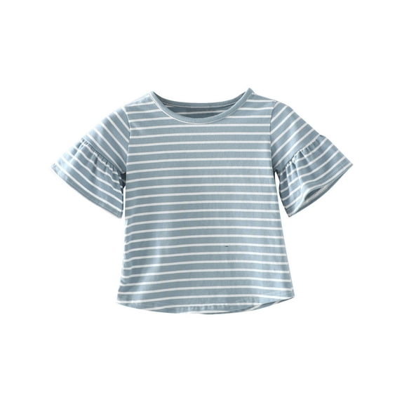 AherBiu Baby Toddler Girls Clothes Striped Cute Tops Ruffle Short Sleeve Crewneck Summer Top Tees Shirt