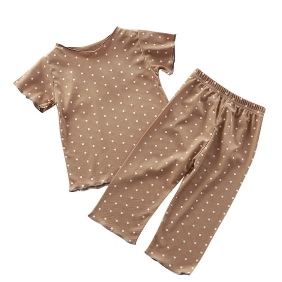 AherBiu Baby Toddler Girls Clothes Summer Outfits Heart Printed Short Sleeve Tops with Pants 2 Piece Sets