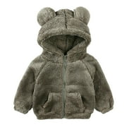 AHERBIU Baby Toddler Little Kids Fleece Jackets Ear Hooded Zip up Fuzzy Warm Sweatshirt Winter Coats Outwear