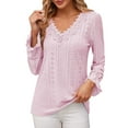 thumbnail image 1 of AherBiu Beach Tops for Women Eyelet Hole Lace V Neck Long Sleeve Tunic Top Boho Shirts Blouse, 1 of 6