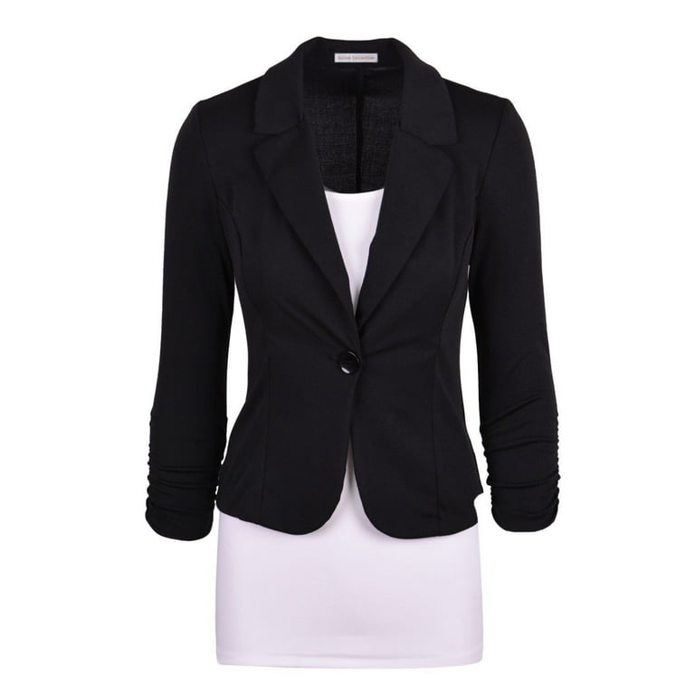 AherBiu Blazer Jackets for Petite Women Long Sleeve Button Lapel V Neck  Business Cropped Dress Coats Solid Color 