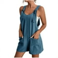 thumbnail image 1 of AherBiu Boho Jumpsuit for Women Short Beach Suspenders One-Piece Summer Outfits Solid Color Rompers with Pockets, 1 of 7