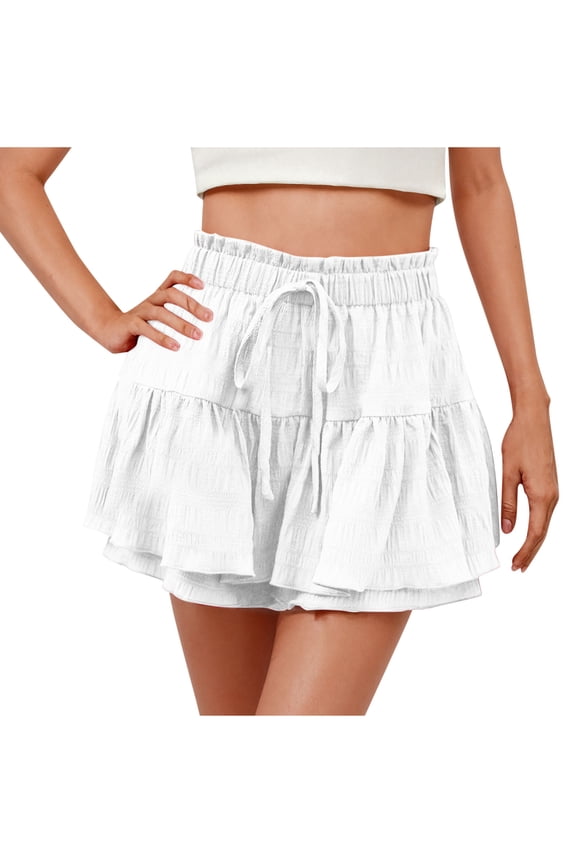 Boho Shorts for Women Layered Ruffle Flowy High Waisted Beach Shorts Summer Lightweight Skorts