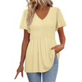thumbnail image 1 of AherBiu Boho Tops for Women Eyelet Hole Stretch V Neck Short Sleeve Dressy Casual Blouse Ruffle Tunic Shirts, 1 of 4