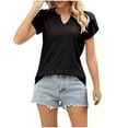 thumbnail image 1 of AherBiu Boho Tops for Women Petal Short Sleeve Notch V Neck Eyelet Hole Summer Dressy Casual Blouse Shirts, 1 of 6