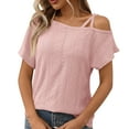 thumbnail image 1 of AherBiu Boho Tops for Women Short Sleeve Eyelet Hole One-Shoulder Summer Beach Vacation Shirts Blouse, 1 of 7