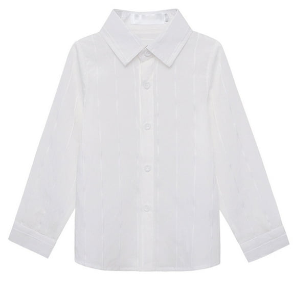 AherBiu Boys Button Down Shirts Long Sleeve Striped Solid Color Dress School Shirt Tops Lapel Neck Formal Kids Blouse