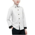 thumbnail image 1 of AherBiu Boys Button Down Shirts Long Sleeve Striped Solid Color Dress School Shirt Tops Lapel Neck Formal Kids Blouse, 1 of 6