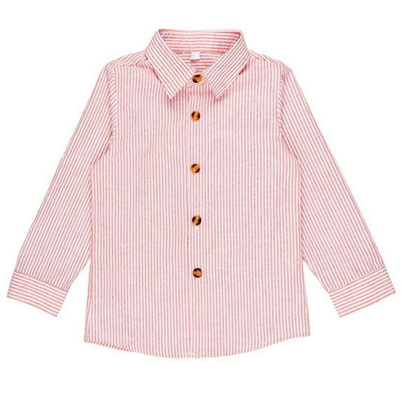 AherBiu Boys Button Down Shirts Long Sleeve Striped Solid Color Dress School Shirt Tops Lapel Neck Formal Kids Blouse