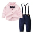 thumbnail image 1 of AherBiu Boys Clothes 2 Piece Formal Sets School Uniform Button down Long Sleeve Shirts with Suspenders Pants, 1 of 4