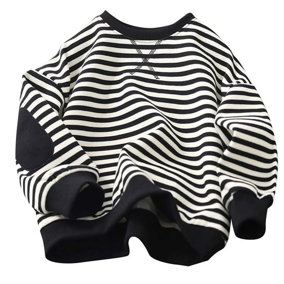 AherBiu Boys Girls Clothes Crewneck Sweatshirt Fleece Lined Winter Long Sleeve Tops Striped Pullover Teens Shirts