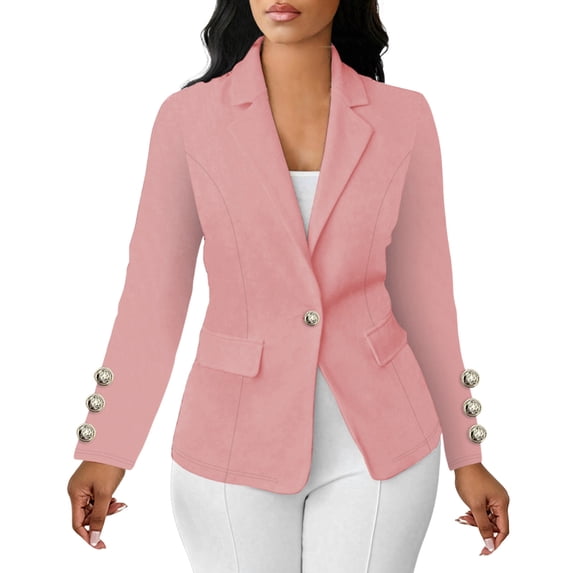 AherBiu Business Casual Blazer Jacket for Women Button down Lapel Collar Long Sleeve Workwear for Office Ladies(Medium,Pink)