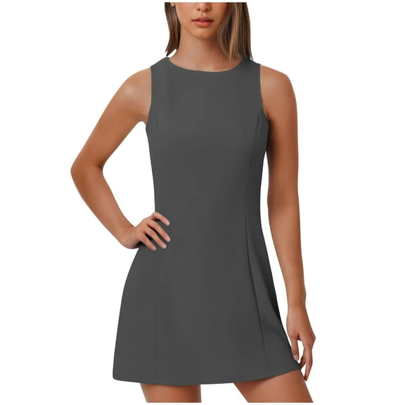 AherBiu Business Casual Dresses for Women Crewneck Sleeveless Stretch Elegant Ladies Office Work Short Dress