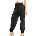 thumbnail image 1 of AherBiu Business Casual Pants for Women Chiffon Smocked High Waisted Tapered Leg Cinch Bottom Trousers, 1 of 7