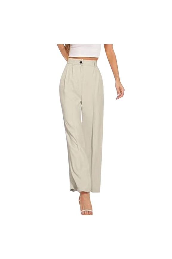 Business Casual Pants for Women High Waist Straight Leg Office Ladies Work Trousers with Pockets