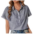 thumbnail image 1 of AherBiu Business Casual Shirts for Women Button up Lapel V Neck Striped Short Sleeve Tops Work Blouse, 1 of 6