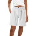 thumbnail image 1 of AherBiu Business Casual Shorts for Women Cotton Linen Lightweight Elastic High Waisted Work Shorts with Pockets, 1 of 5