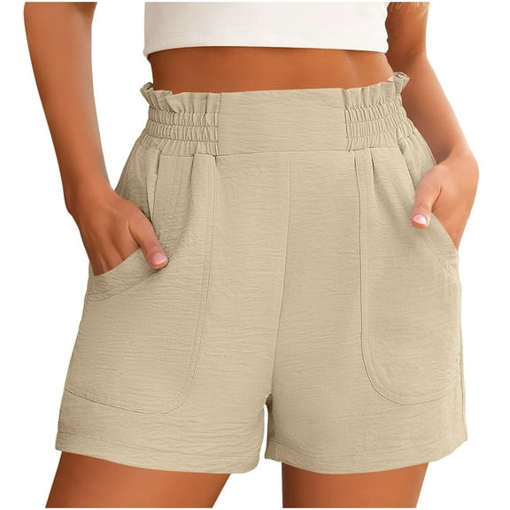 AherBiu Business Casual Shorts for Women Elastic High Waisted Wide Leg Lightweight Summer Shorts with Pockets