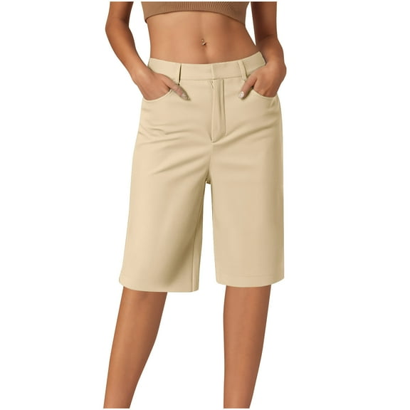AherBiu Business Casual Shorts for Women Knee Length Straight Leg 1/2 Length Formal Work Pants with Pockets