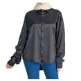 thumbnail image 1 of AherBiu Business Casual Tops for Women Satin Long Sleeve Button Down Shirts Elegant Ladies Lapel V Neck High Low Blouse, 1 of 5