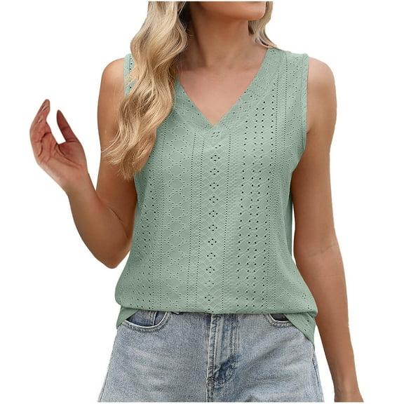 AherBiu Camisole Tops for Women Boho Beach Wear Eyelet Hole V Neck Summer Loose Fitted Vacation Tank Tops